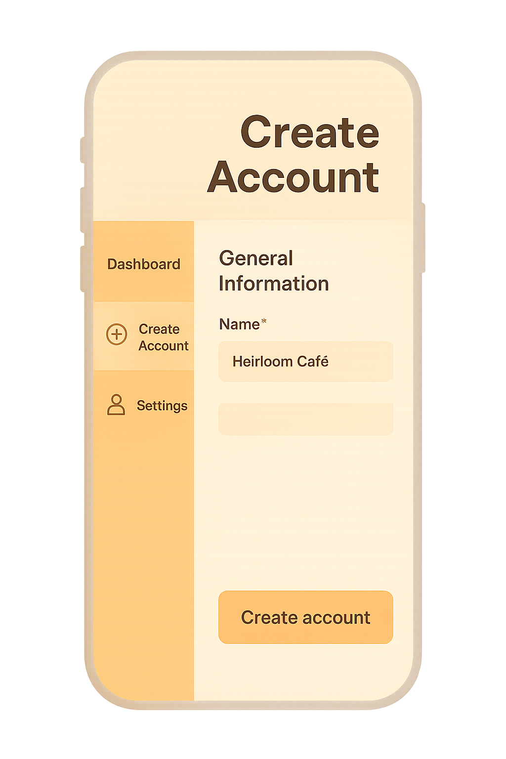 User interface for creating a new facility account
